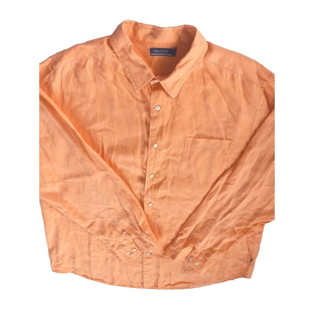 Nautica Men's 100% Linen Long-Sleeved Button Up Shirt Size 2xl Ligth Orange